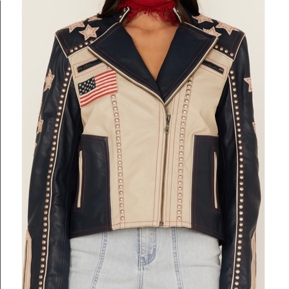 DOUBLE D American Star Spangled Freedom Leather Moto Jacket - Picture 2 of 6